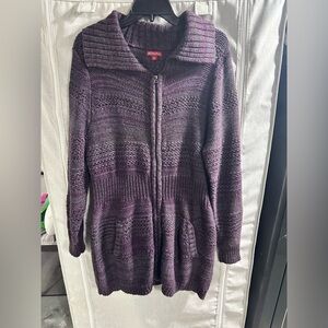 Merona Women's Long Full Zip Knit Sweater Size XL Long Mid Thigh
